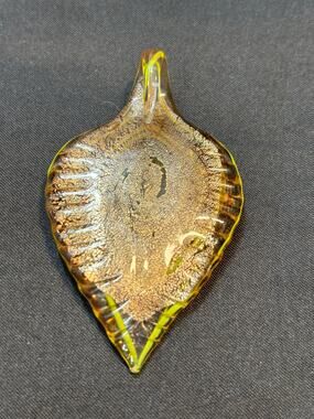 Handmade Lampwork Glass Leaf Pendant  Artisan Statement Piece